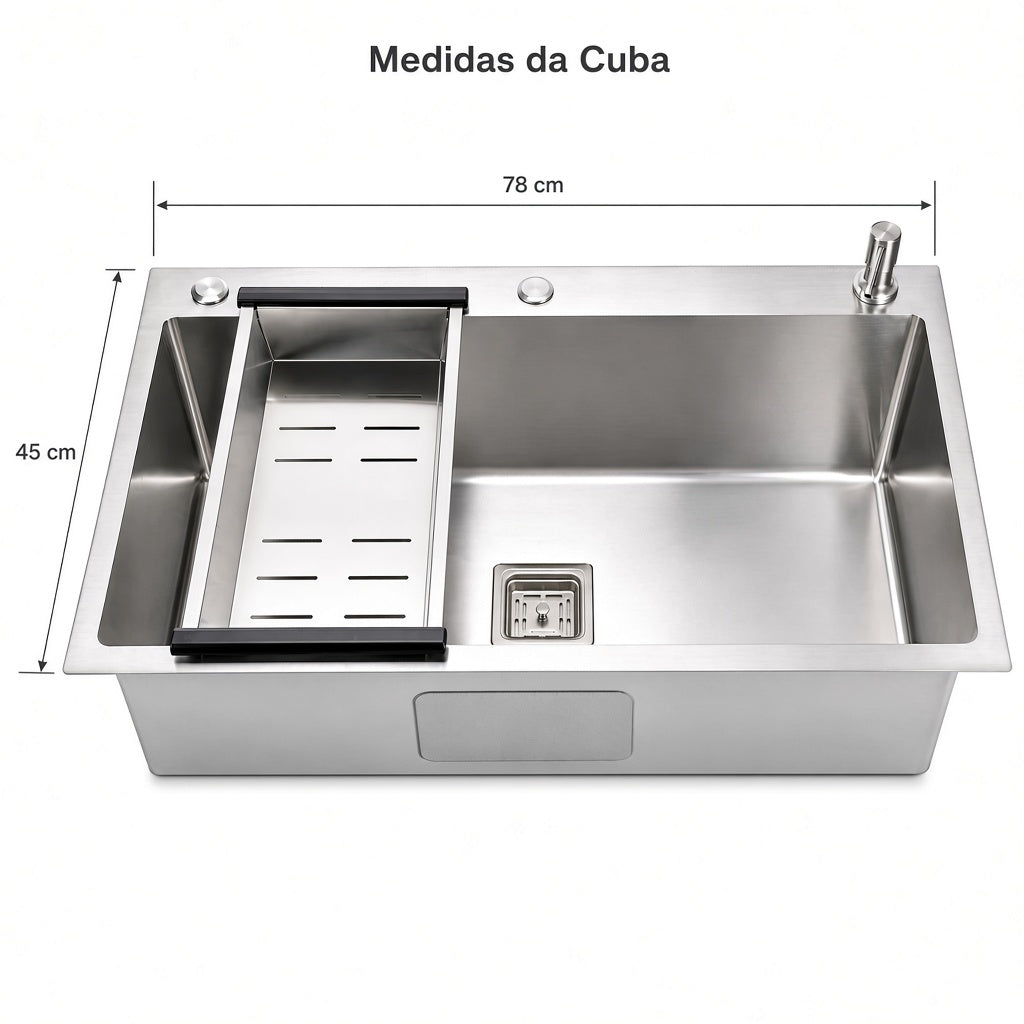 Cuba retangular gourmet 78cm - Escovada