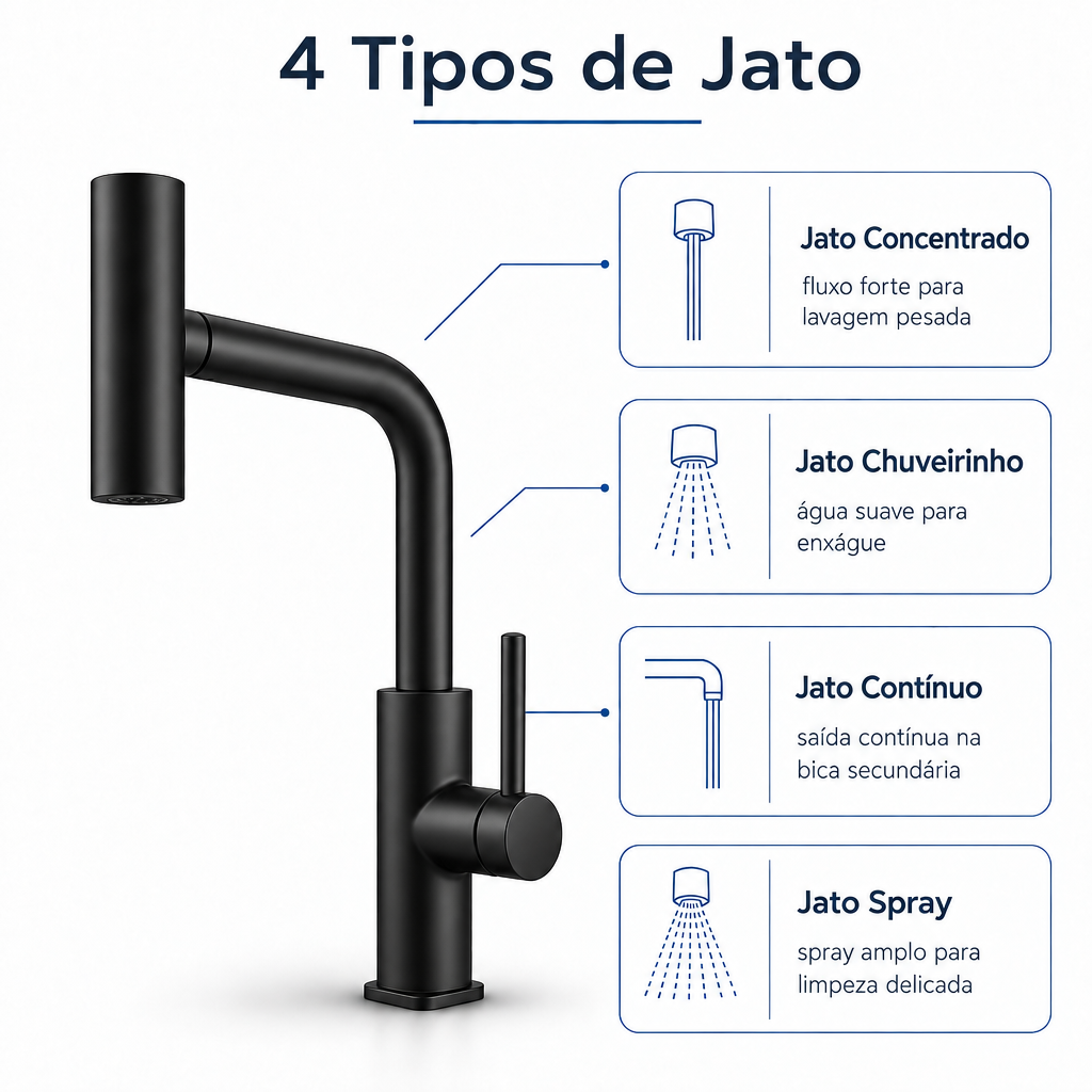 Torneira Monocomando bico giratório - Preto
