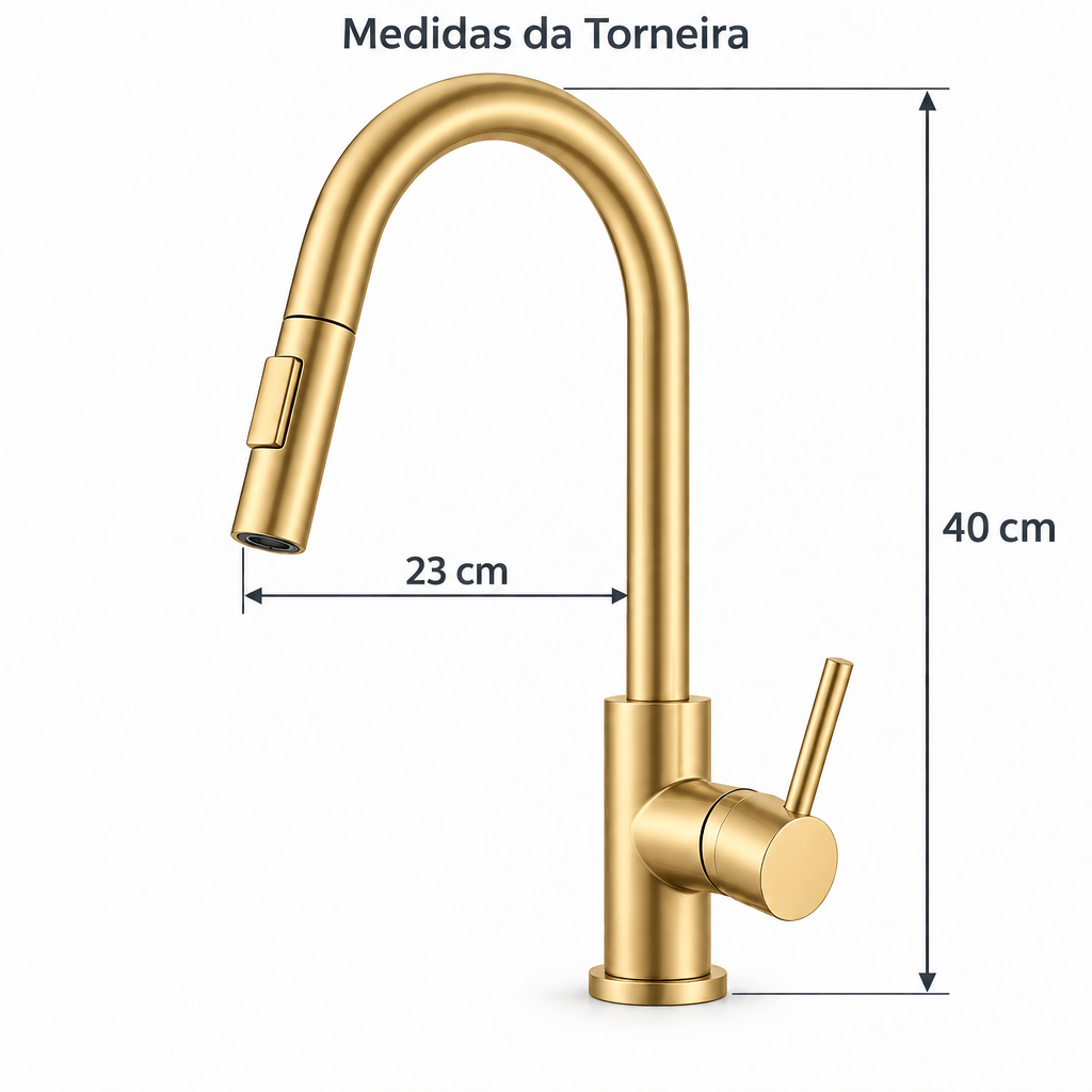 Torneira Monocomando Extensível - Dourado Fosco