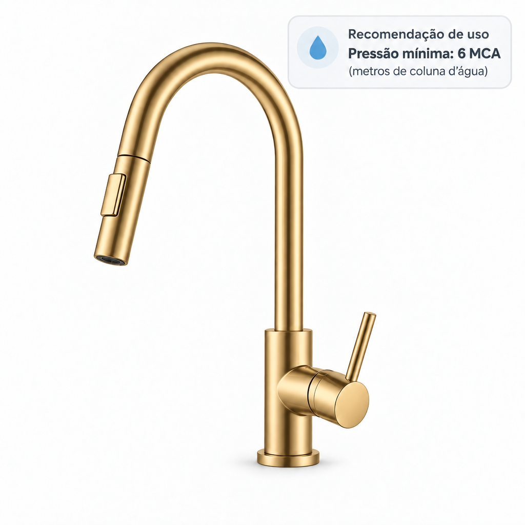 Torneira Monocomando Extensível - Dourado Fosco