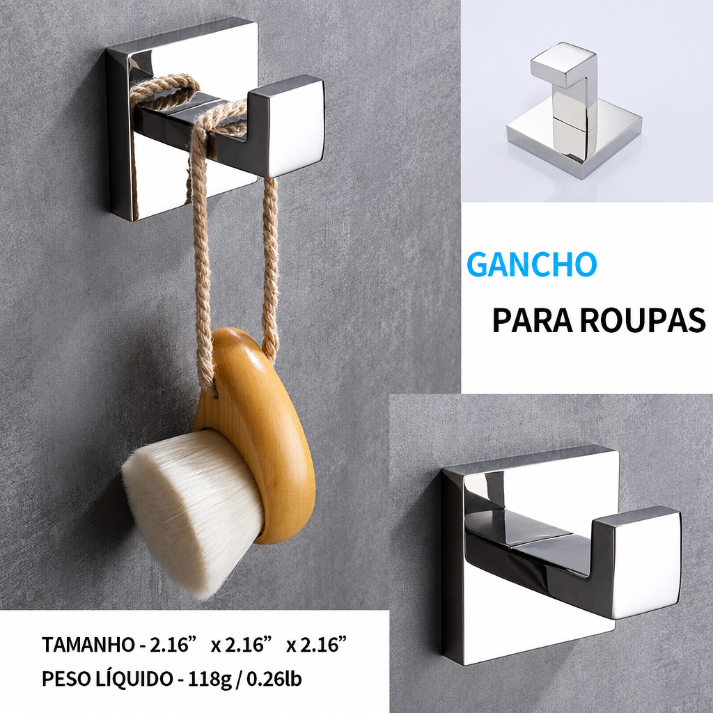 Kit Quadrado Luxo 5 peças - Cromado
