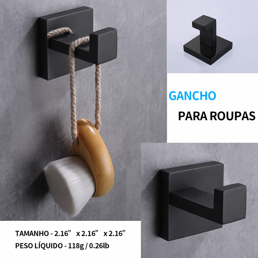 Kit Quadrado Luxo 5 peças - Preto