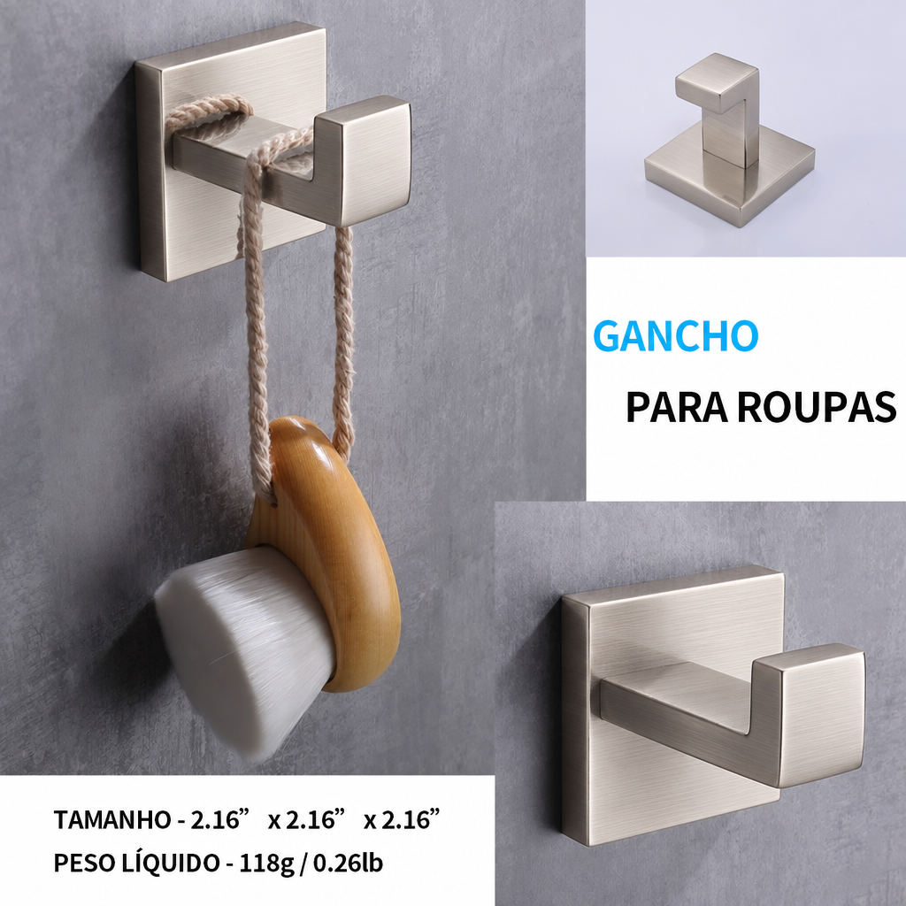 Kit Quadrado Luxo 5 peças - Niquel escovado