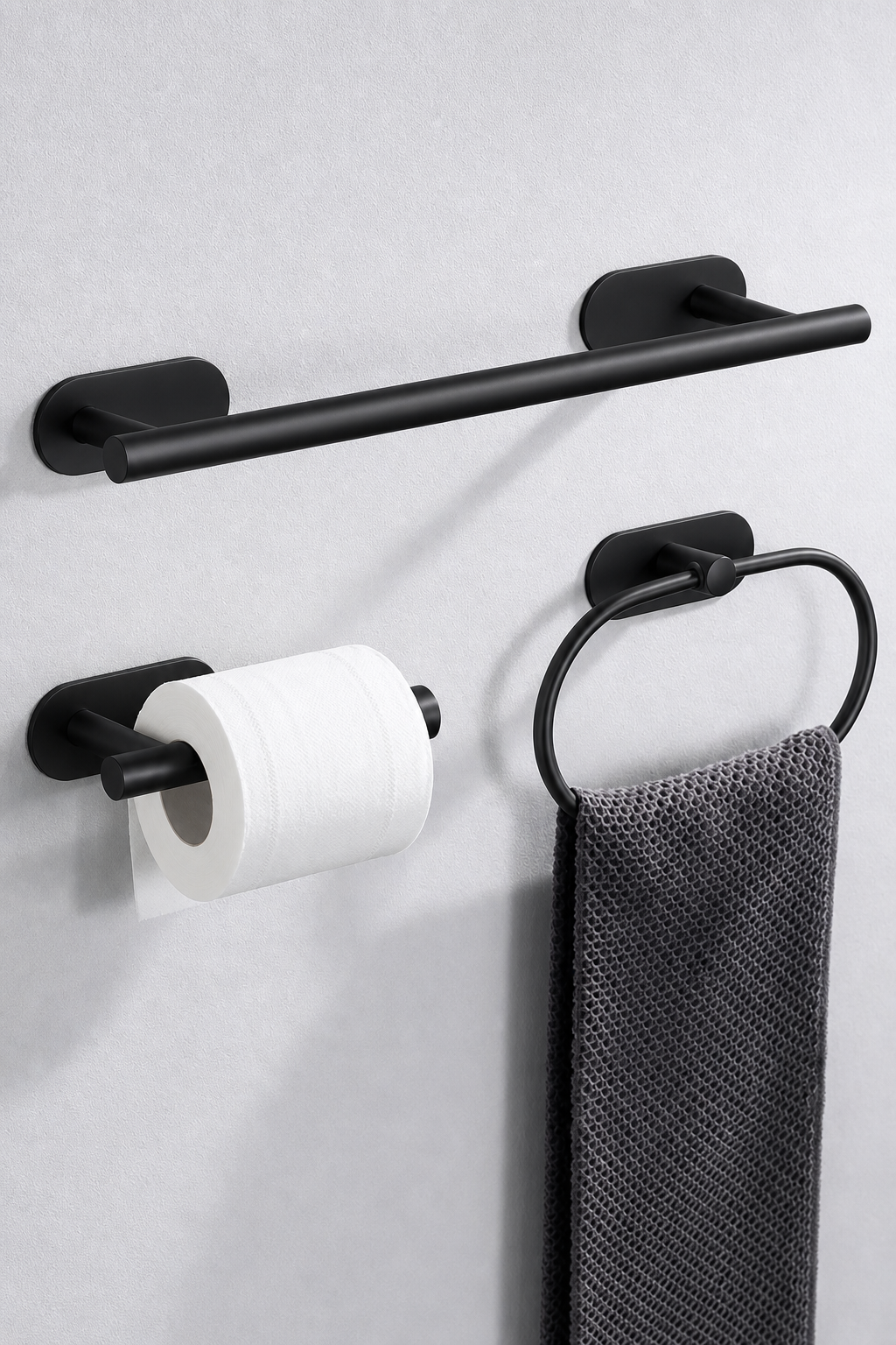 Kit de Acessórios para Banheiro 5 Peças AUTOADESIVO - Preto