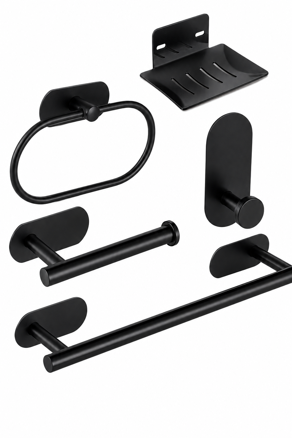 Kit de Acessórios para Banheiro 5 Peças AUTOADESIVO - Preto